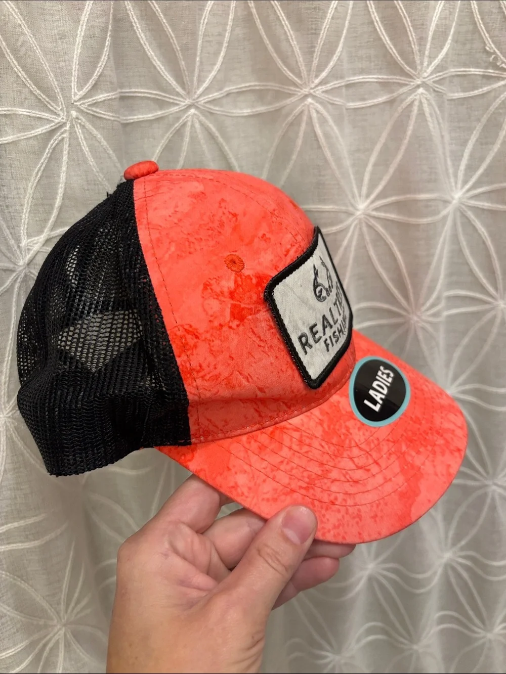 Realtree Fishing Ladies Coral Pink and Black Trucker Cap